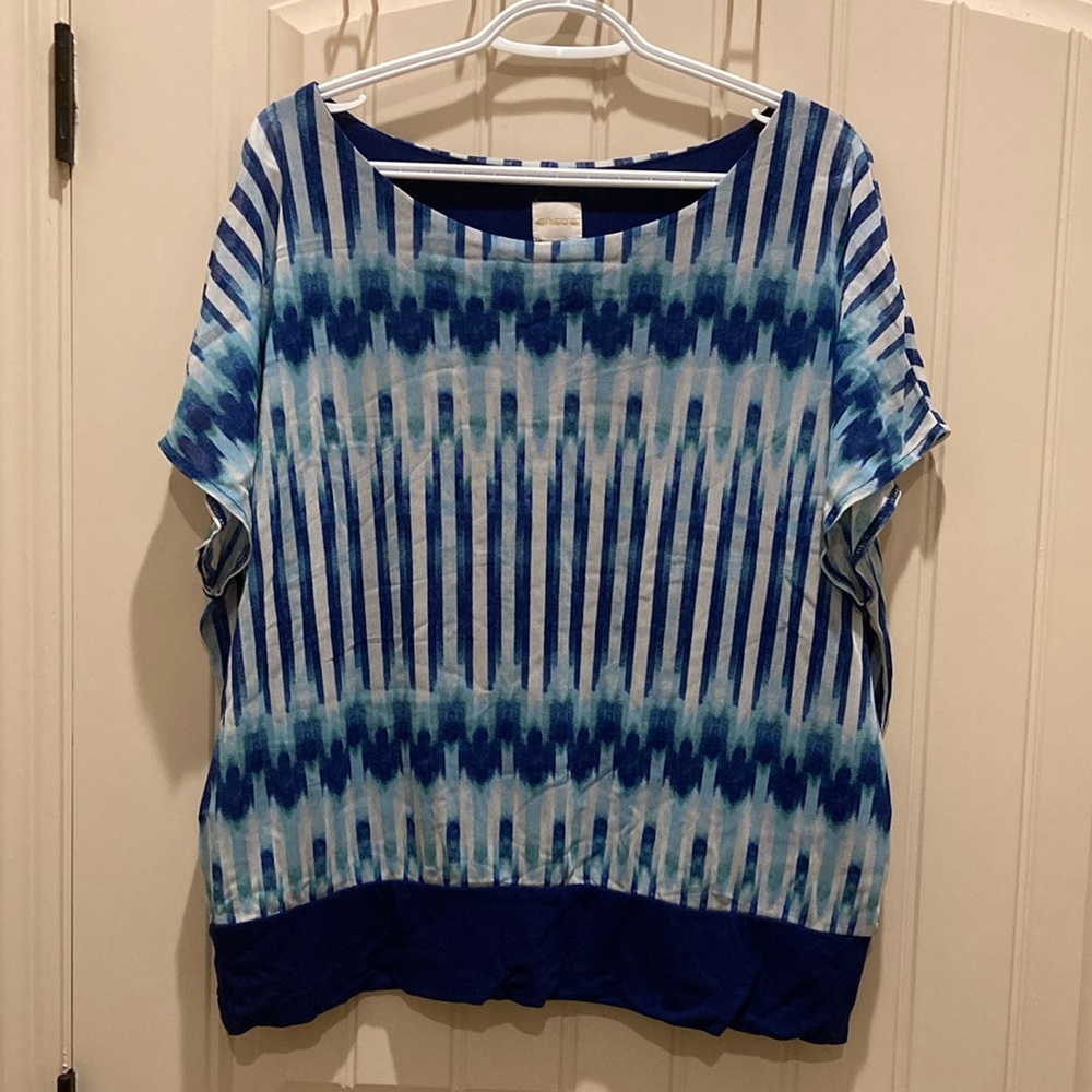 Chico’s Women’s Size 3 (16/18 XL) Pullover Blouse Tank Stripe Overlay Cap Sleeve